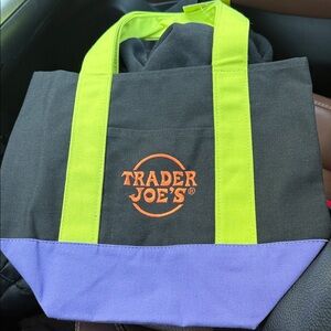 Trader Joe's Mini Tote Bag with Neon Green and Purple Accents